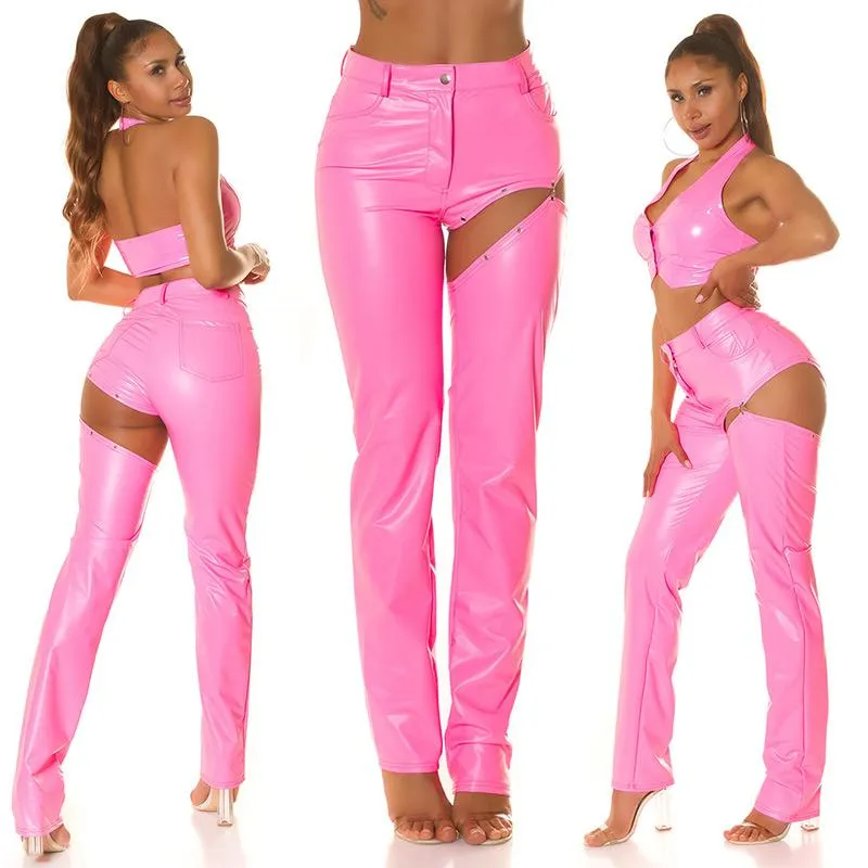 Pantalón de Piel Sintética en Rosa