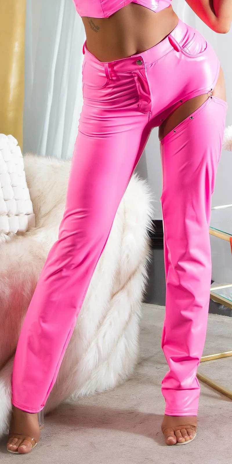 Pantalón de Piel Sintética en Rosa