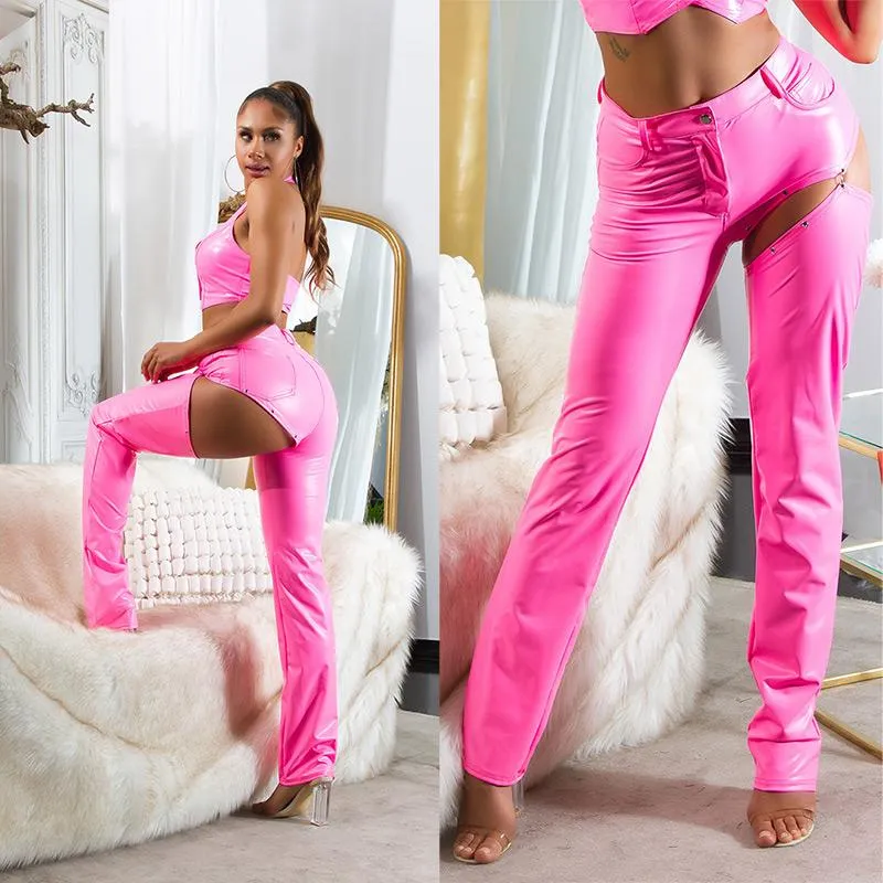 Pantalón de Piel Sintética en Rosa