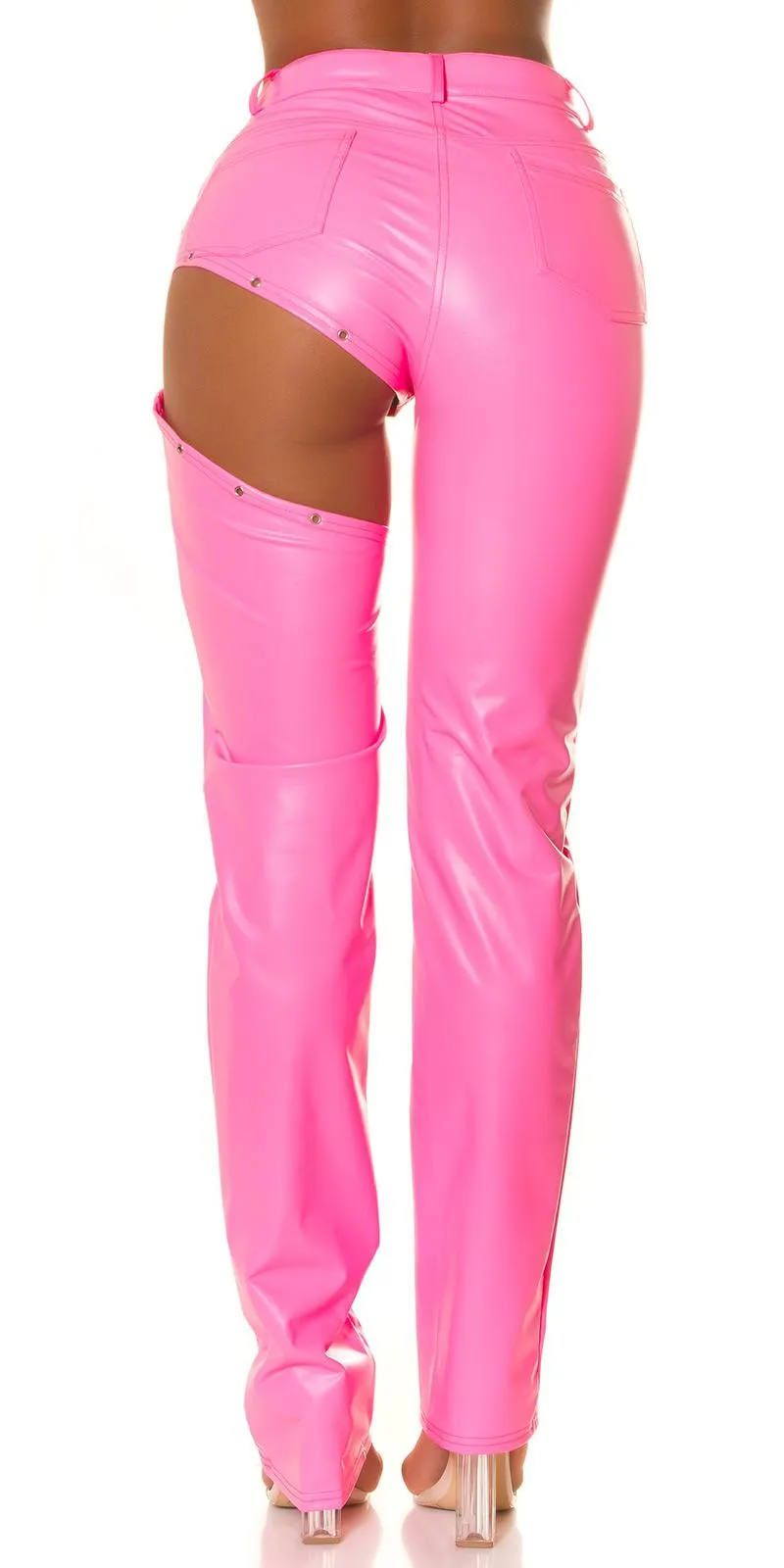 Pantalón de Piel Sintética en Rosa