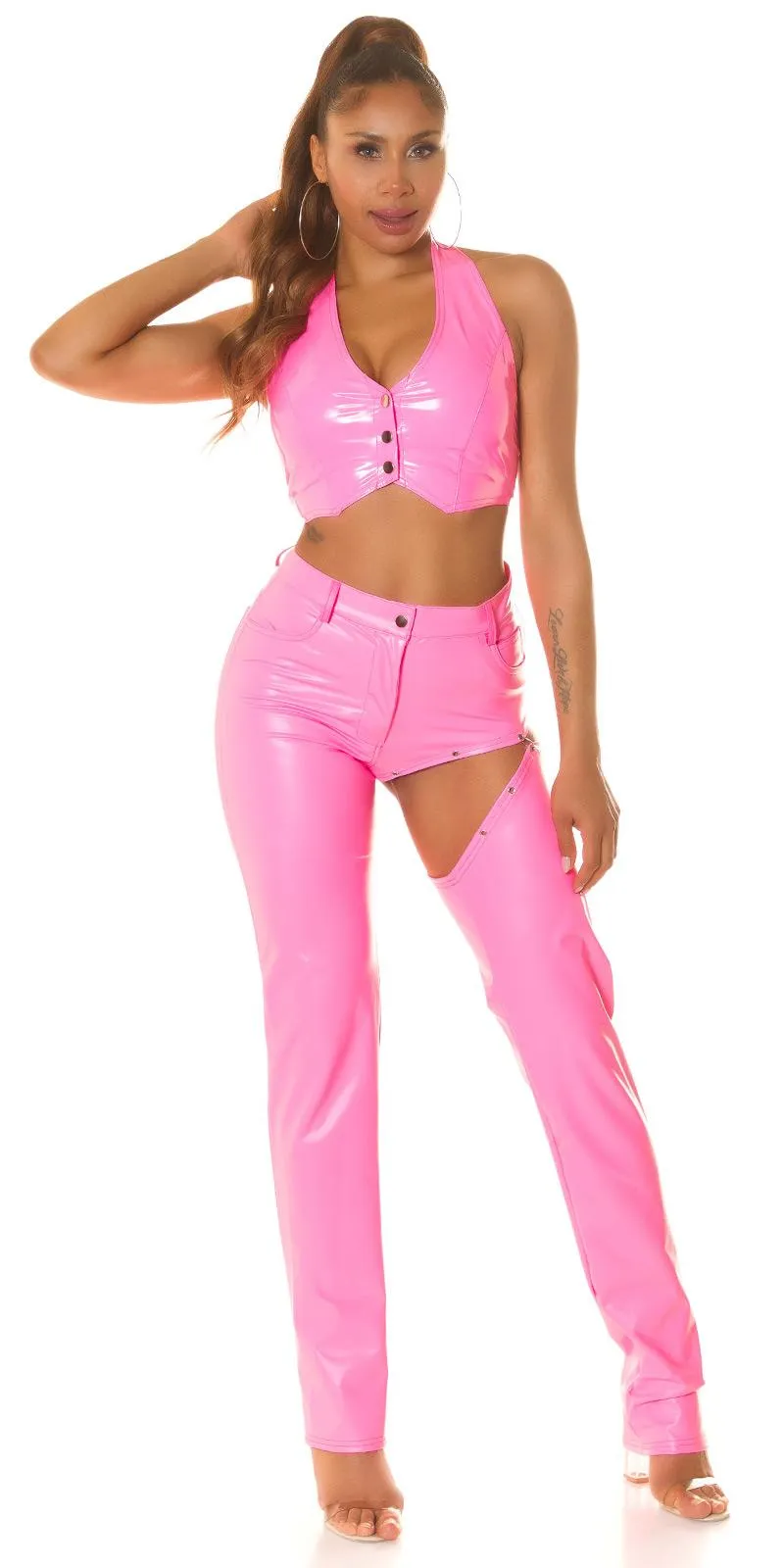 Pantalón de Piel Sintética en Rosa