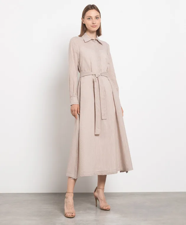 Peserico Brown striped shirt dress
