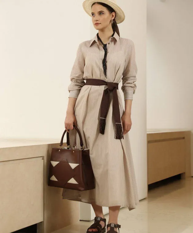 Peserico Brown striped shirt dress