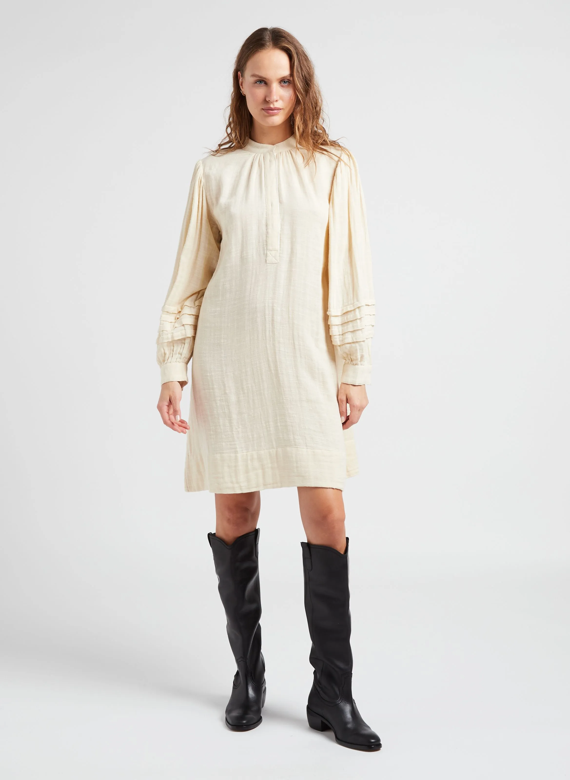 PREETI  VESTIDO MIDI DE ALGODóN CON CUELLO REDONDO EN BEIGE