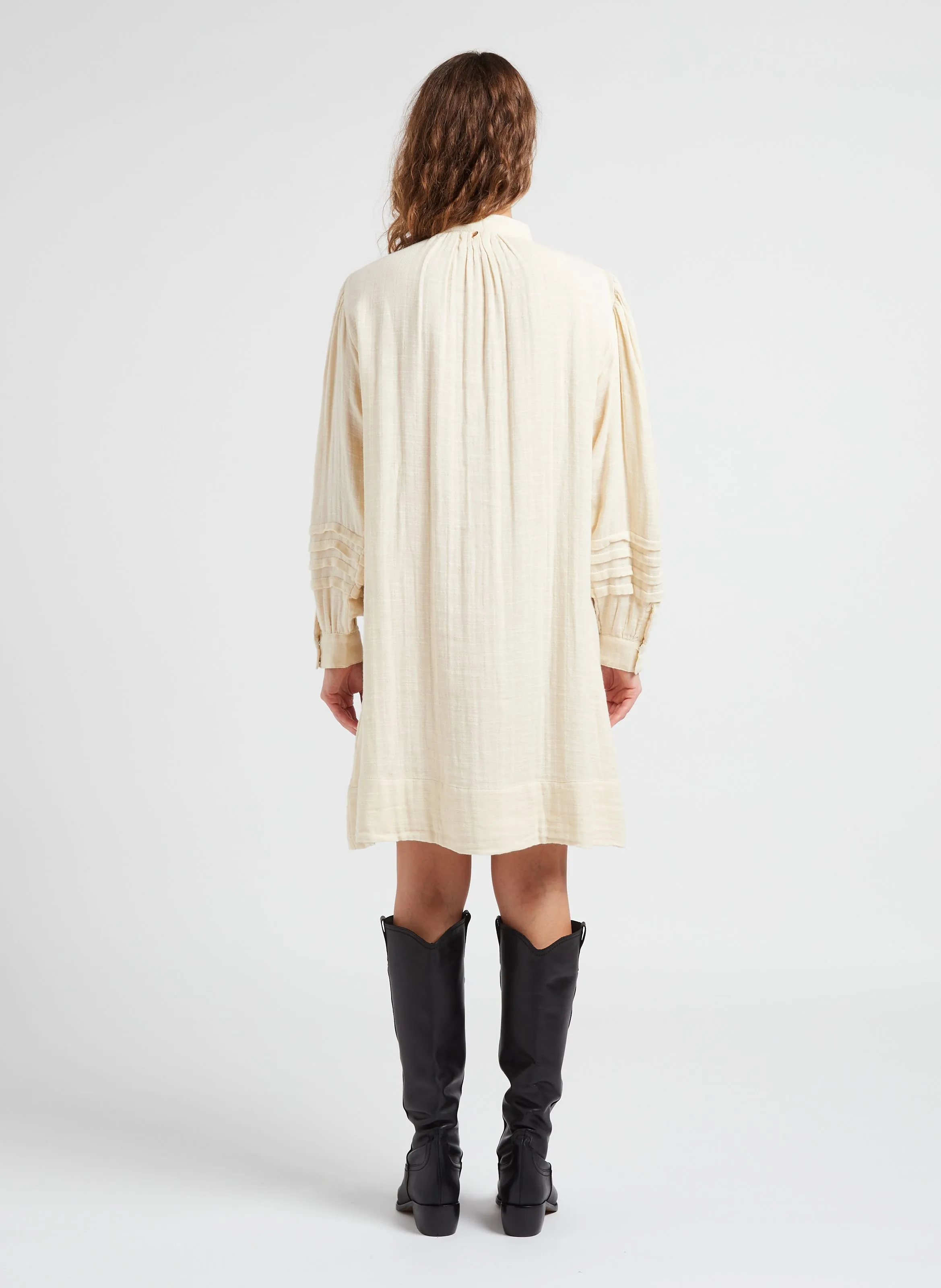 PREETI  VESTIDO MIDI DE ALGODóN CON CUELLO REDONDO EN BEIGE