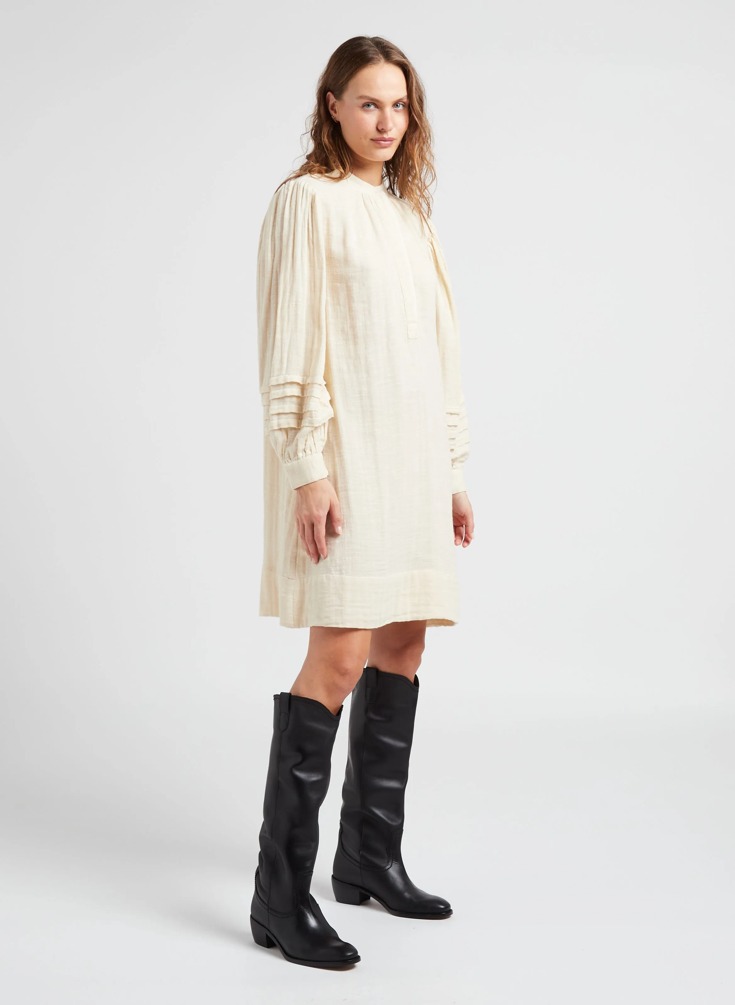 PREETI  VESTIDO MIDI DE ALGODóN CON CUELLO REDONDO EN BEIGE