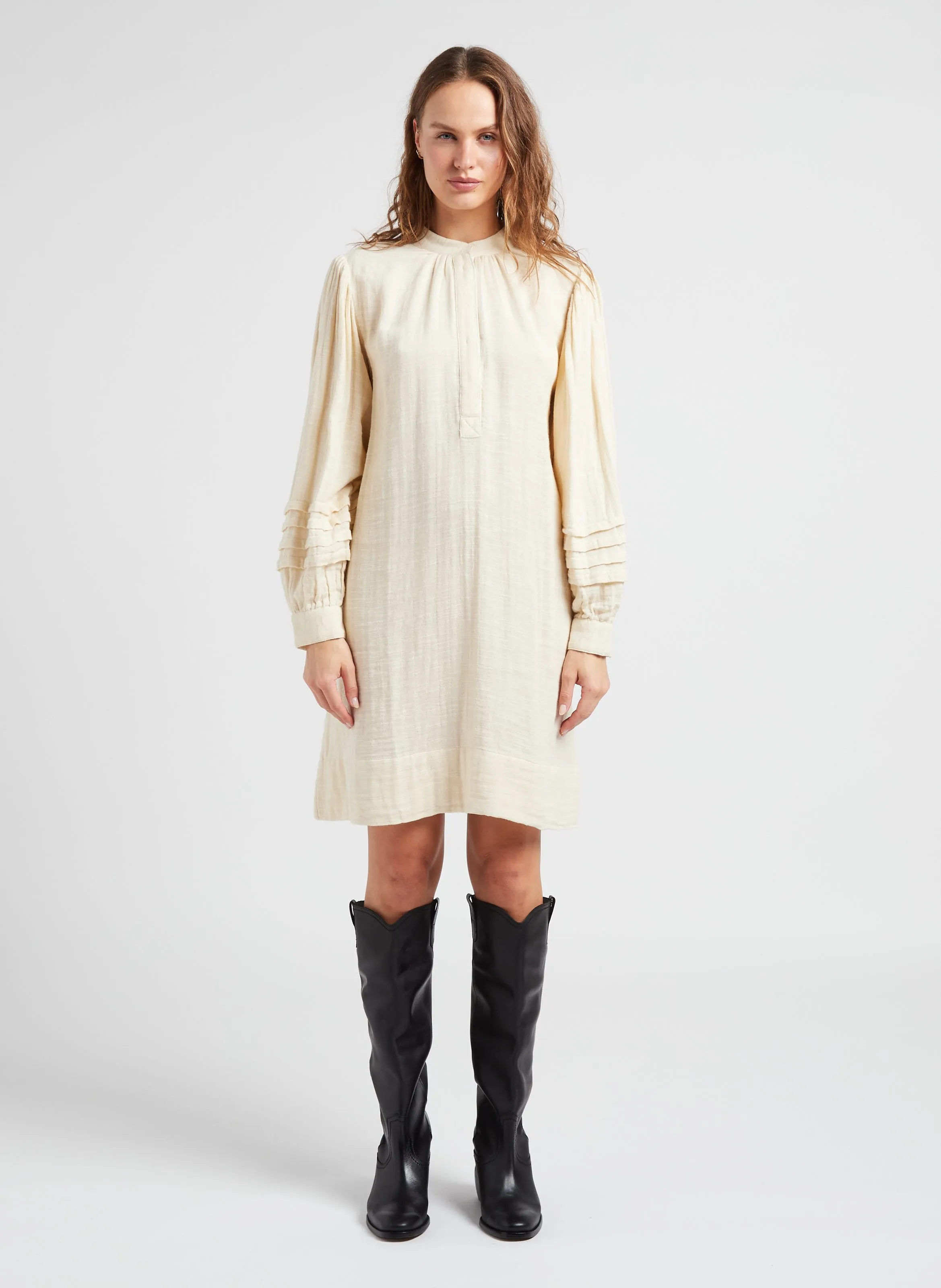 PREETI  VESTIDO MIDI DE ALGODóN CON CUELLO REDONDO EN BEIGE