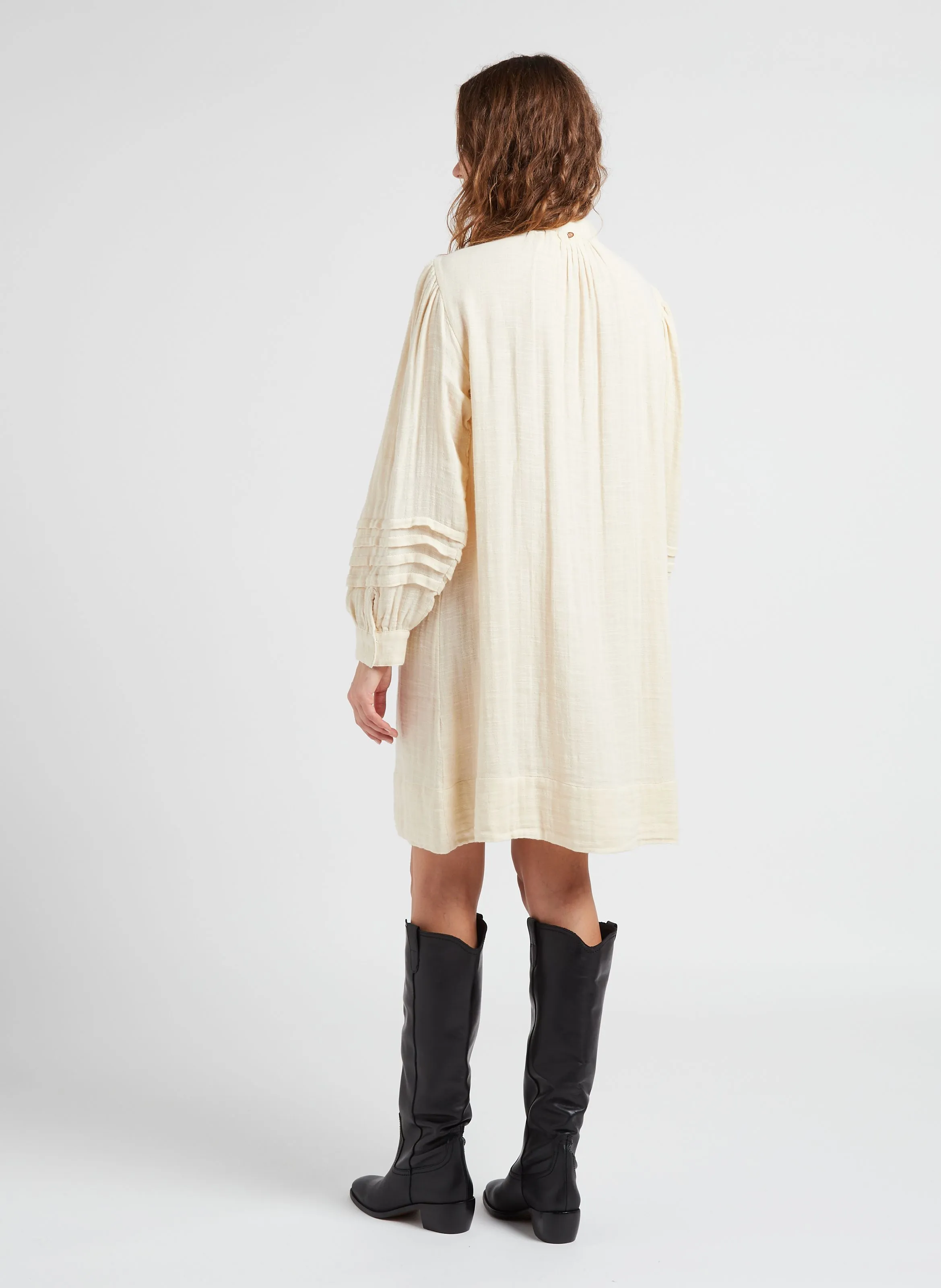 PREETI  VESTIDO MIDI DE ALGODóN CON CUELLO REDONDO EN BEIGE