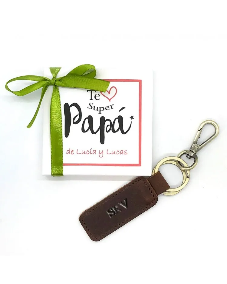 Regalo día del padre Llavero de cuero con iniciales