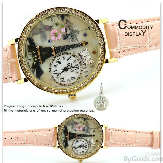 Romantic  Eiffel Tower Polymer Clay Watch