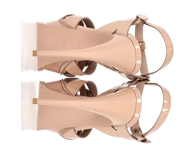 Sandalias con plataforma Tribute de Saint Laurent en charol color nude Castaño Carne 