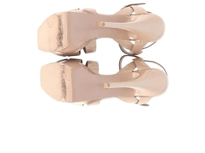 Sandalias con plataforma Tribute de Saint Laurent en charol color nude Castaño Carne 
