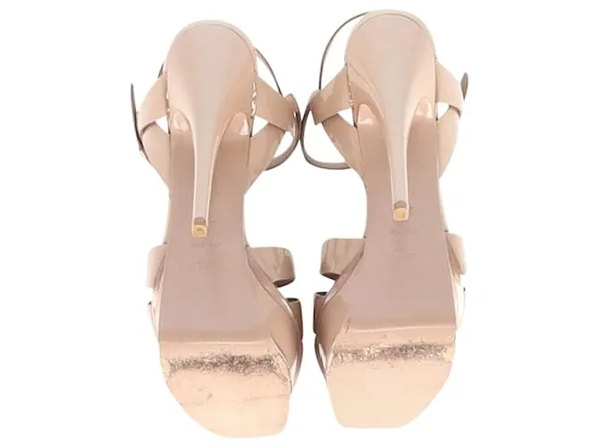 Sandalias con plataforma Tribute de Saint Laurent en charol color nude Castaño Carne 