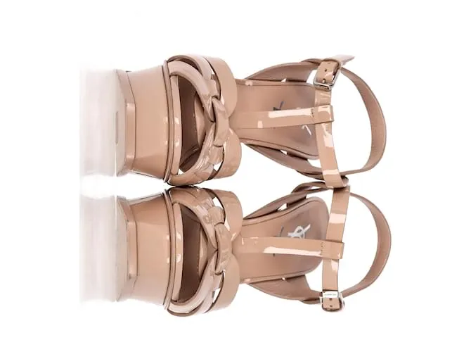 Sandalias con plataforma Tribute de Saint Laurent en charol color nude Castaño Carne 