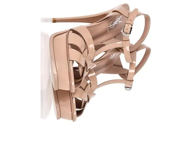 Sandalias con plataforma Tribute de Saint Laurent en charol color nude Castaño Carne 