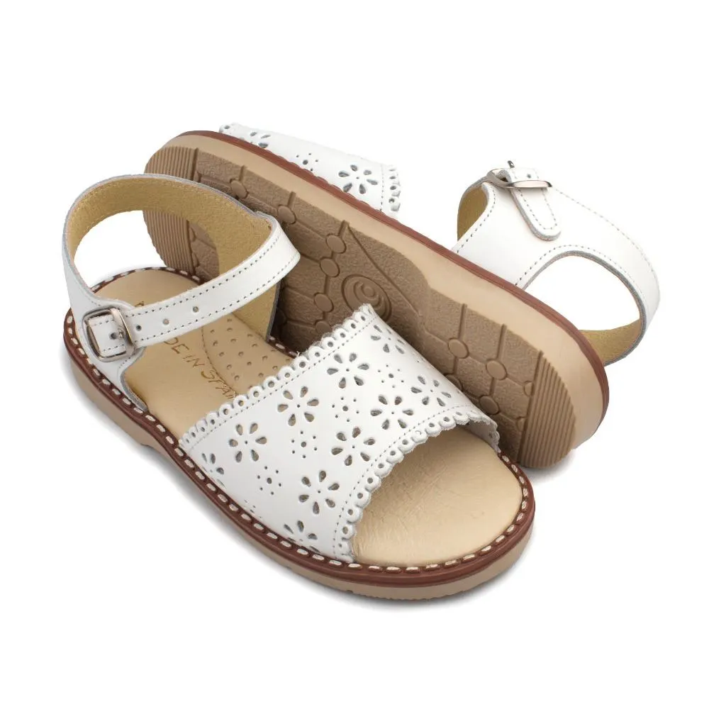 Sandalias Niña Blancas Troquelado Flores Aladino