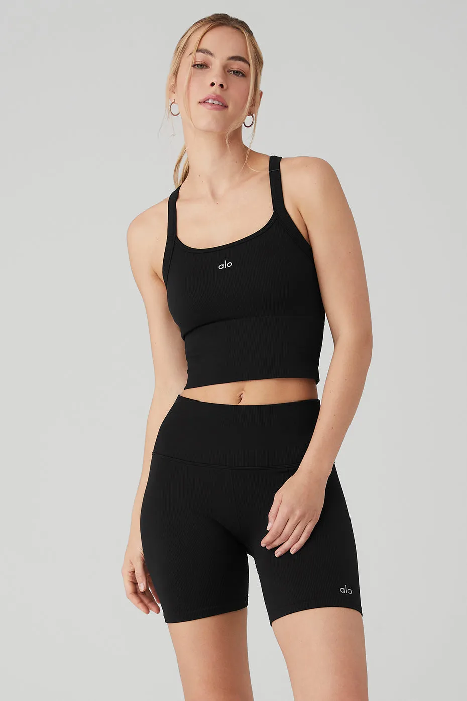 SEAMLESS RIBBED FAVORITE BRA TANK  BLACK