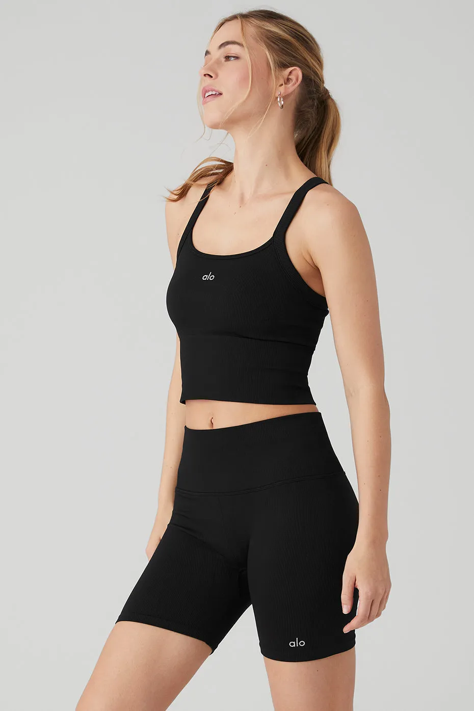 SEAMLESS RIBBED FAVORITE BRA TANK  BLACK