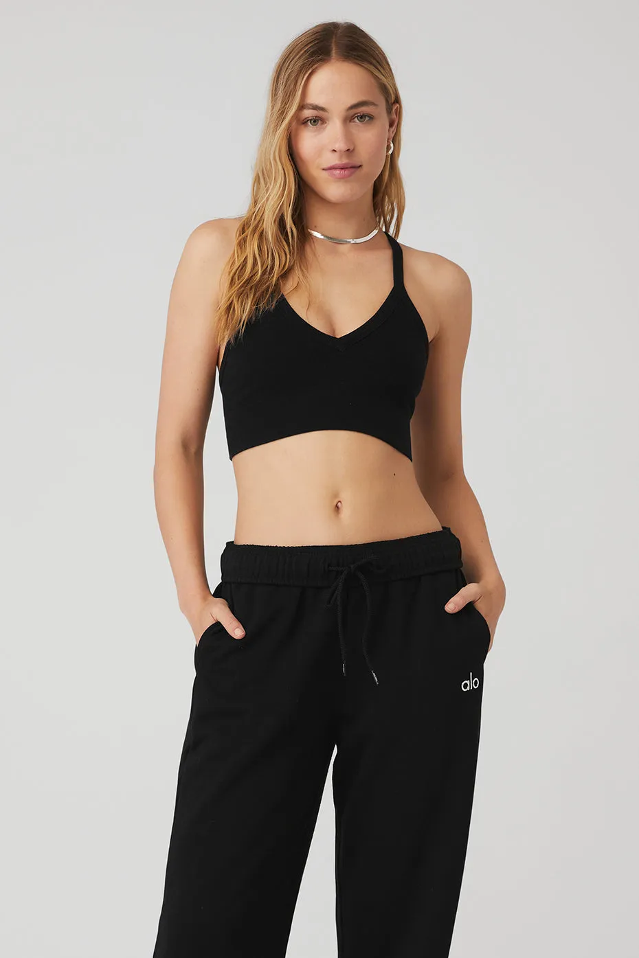 SEAMLESS RIBBED LOW BACK BRA  BLACK