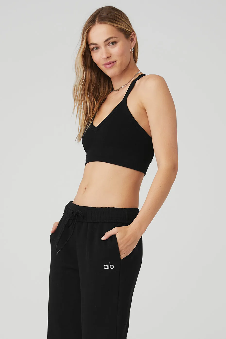 SEAMLESS RIBBED LOW BACK BRA  BLACK