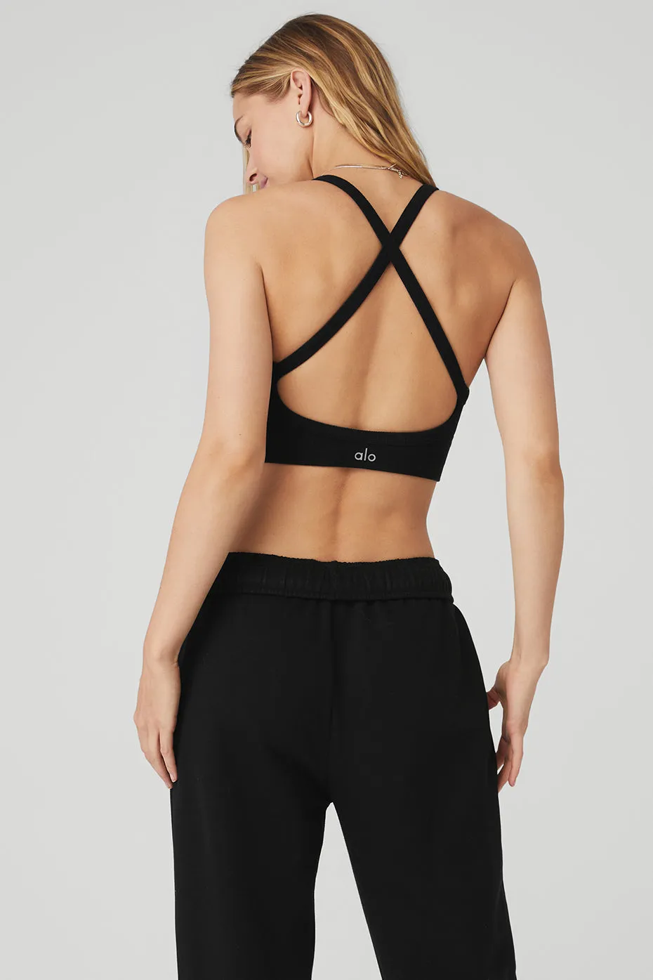 SEAMLESS RIBBED LOW BACK BRA  BLACK