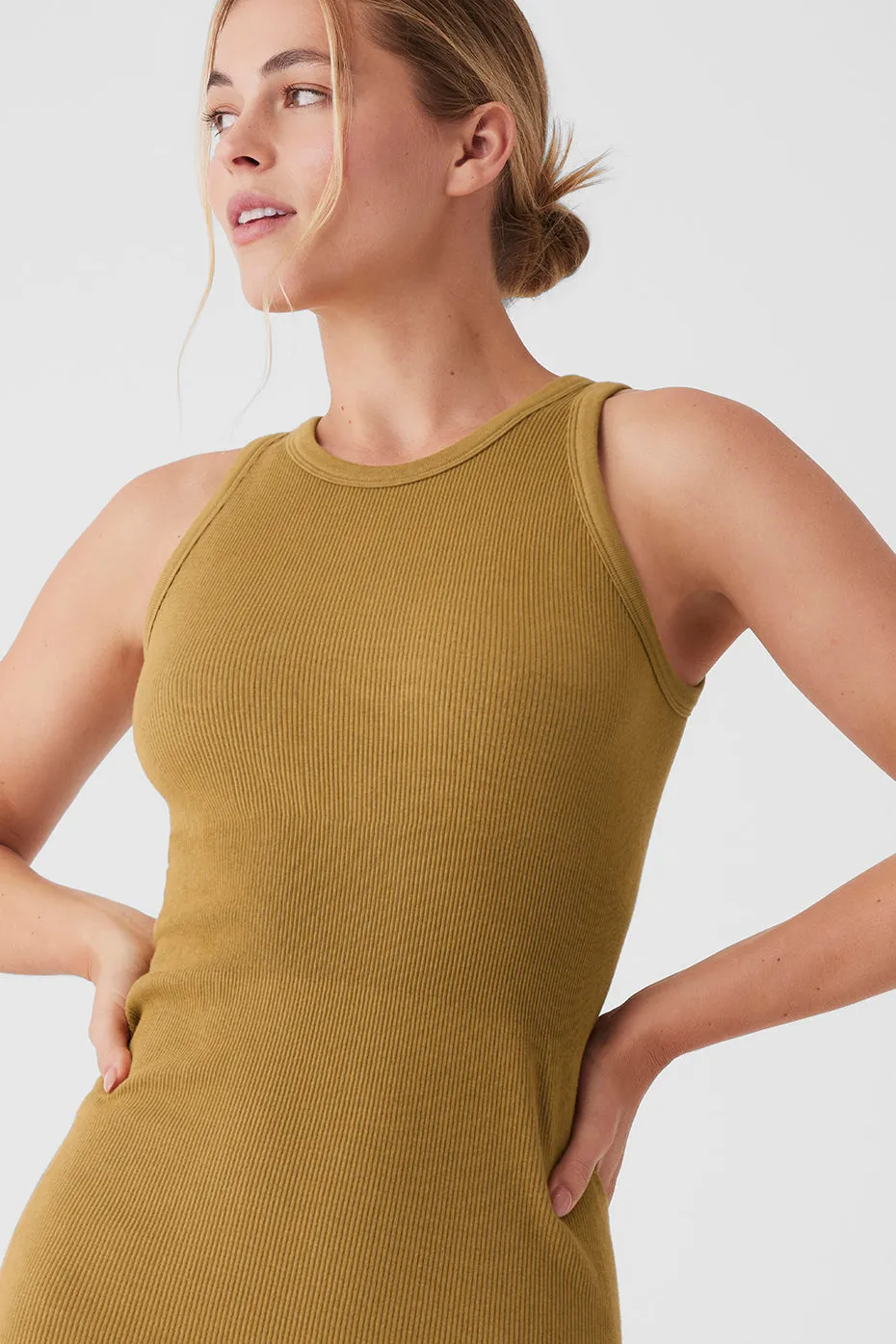 SEAMLESS RIBBED WARM NIGHTS DRESS  GOLDEN OLIVE BRANCH