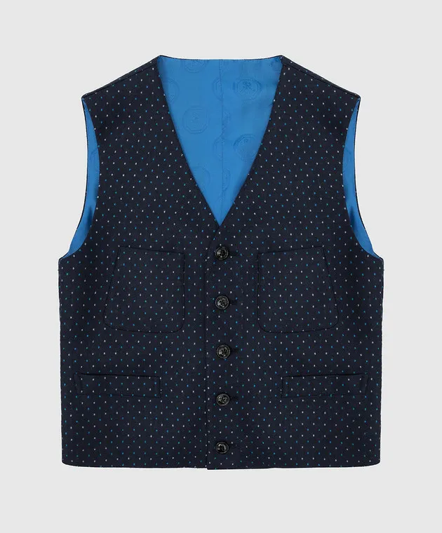 Stefano Ricci Navy blue patterned wool vest