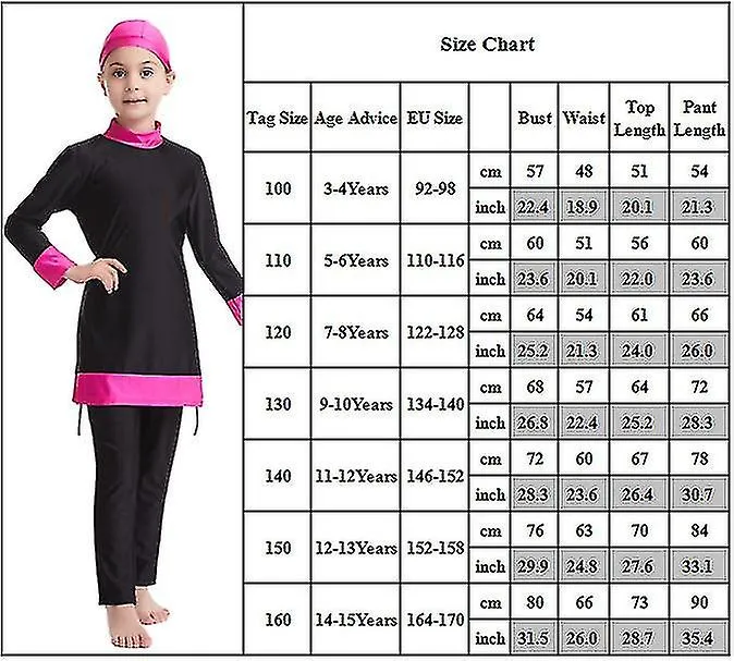Traje de baño islámico Niños Chicas Modestas Cubierta Completa Traje de Baño Musulmán Playa Burkini
