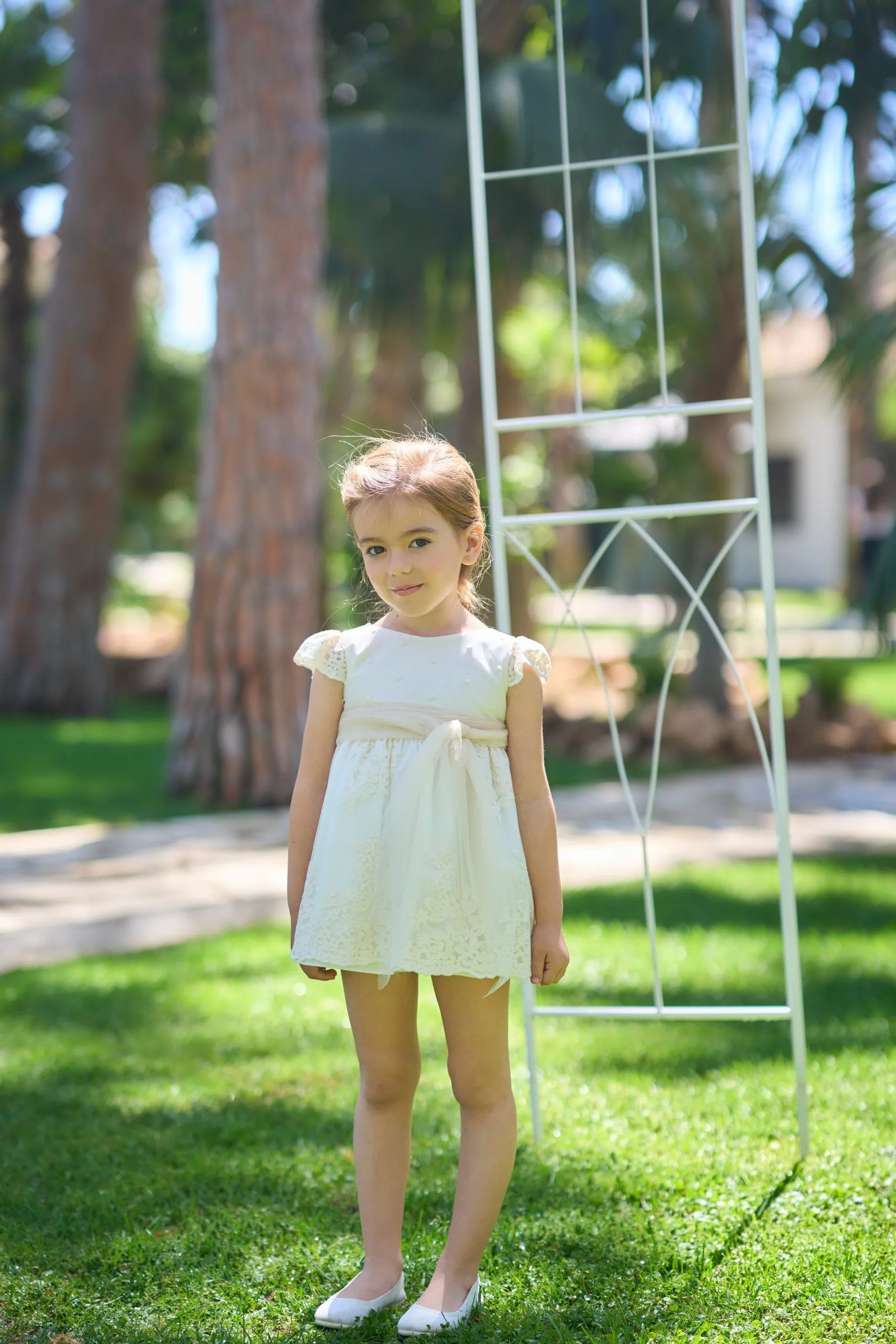 Vestido bebé tul bordado beige