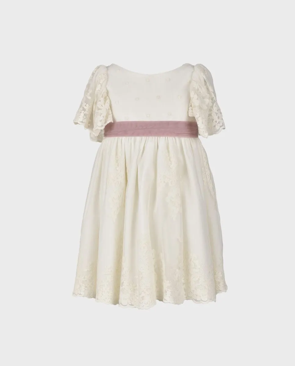 Vestido bebé tul bordado beige