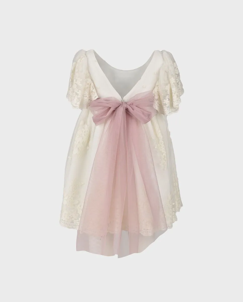 Vestido bebé tul bordado beige