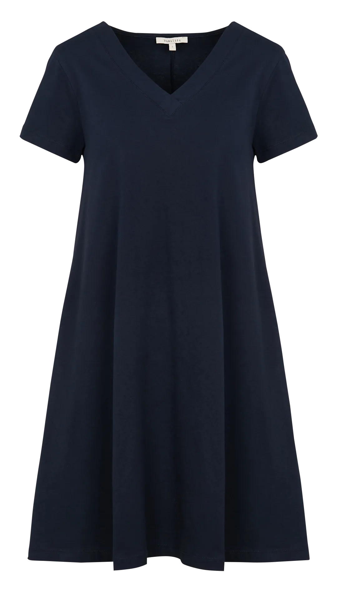Vestido corto de algodón con cuello de pico en azul
