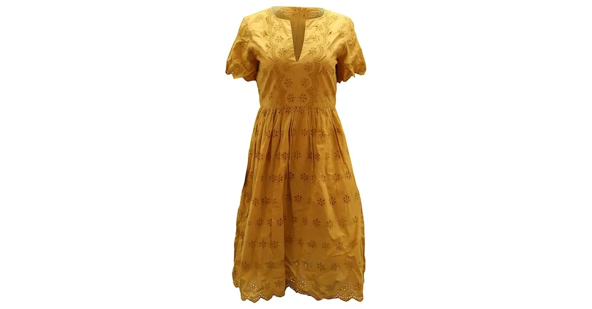 Vestido midi con ojales festoneados de Madewell en algodón amarillo 