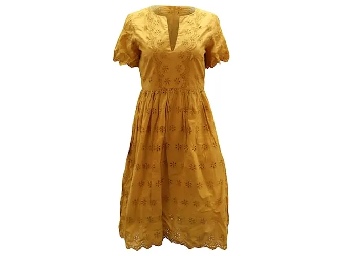 Vestido midi con ojales festoneados de Madewell en algodón amarillo 
