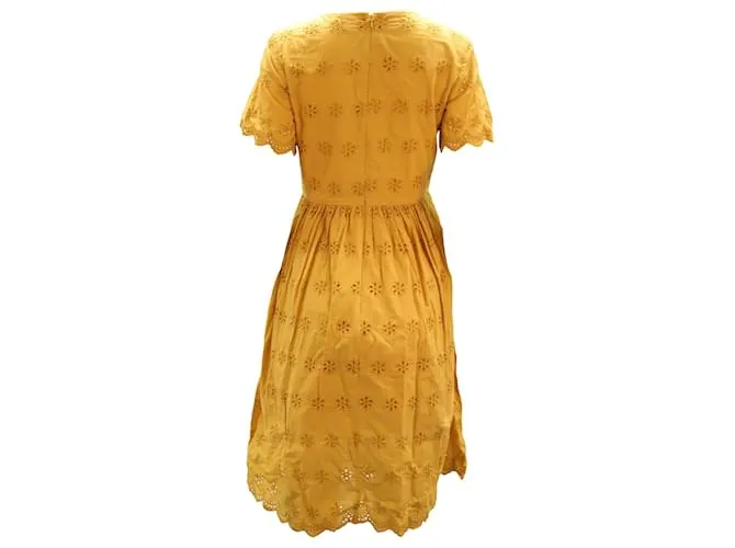 Vestido midi con ojales festoneados de Madewell en algodón amarillo 
