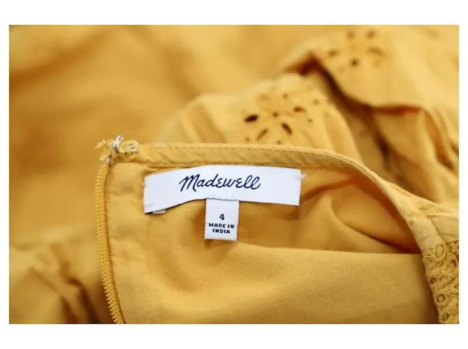Vestido midi con ojales festoneados de Madewell en algodón amarillo 