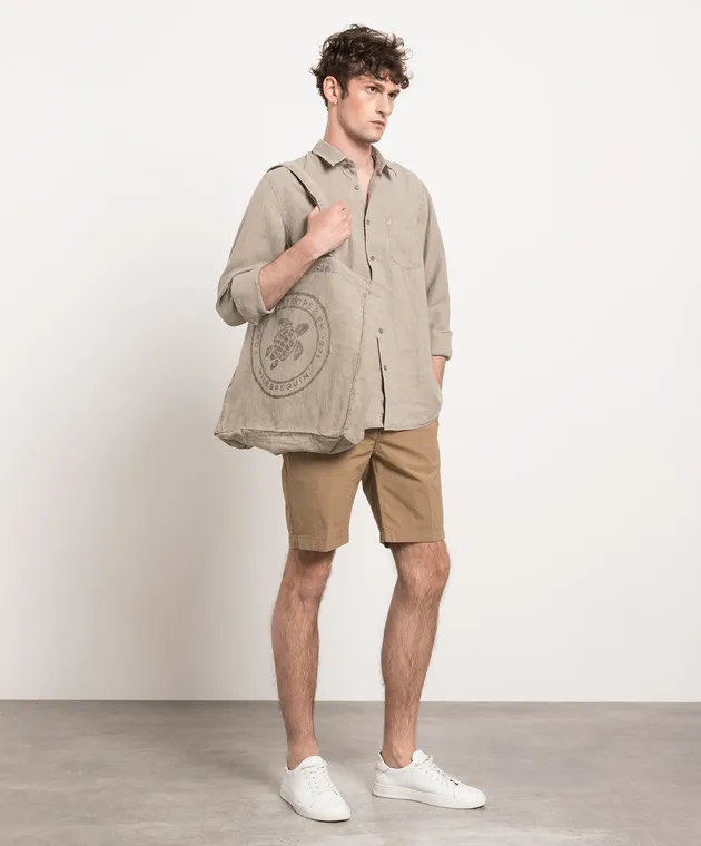 Vilebrequin Caroubis khaki linen shirt