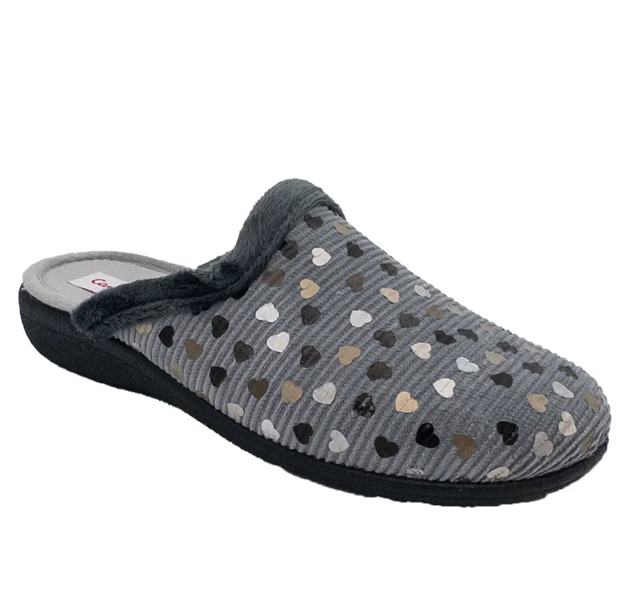 ZAPATILLA CANO CONFORT 61423 PANTUFLA ZUECO DE CASA MUY CÓMODA PARA MUJER DE PELO CORAZONES GRIS 28026