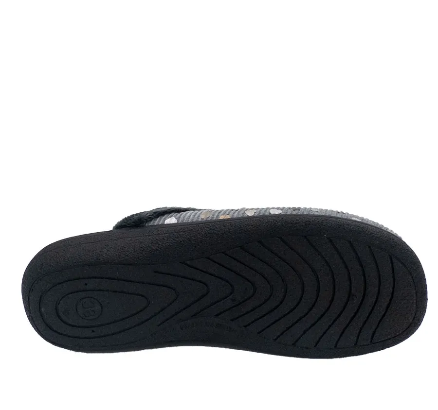 ZAPATILLA CANO CONFORT 61423 PANTUFLA ZUECO DE CASA MUY CÓMODA PARA MUJER DE PELO CORAZONES GRIS 28026