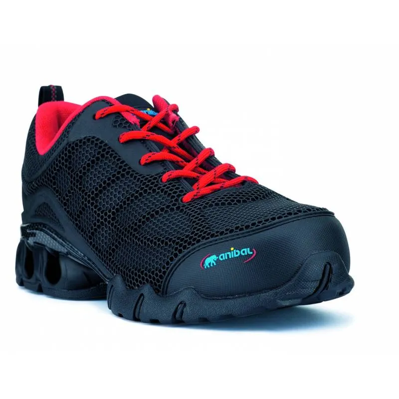 Zapato de seguridad deportivo negro corte inyectado de PU sobre base textil S1P