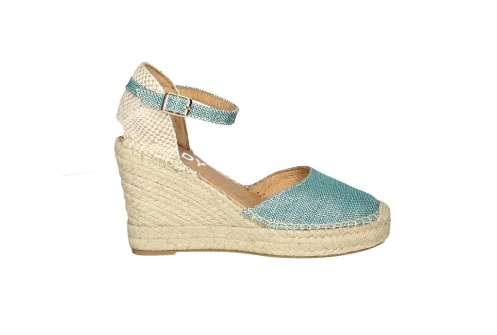 Zapato Descubierto Lino Verde Mar Con Pulsera