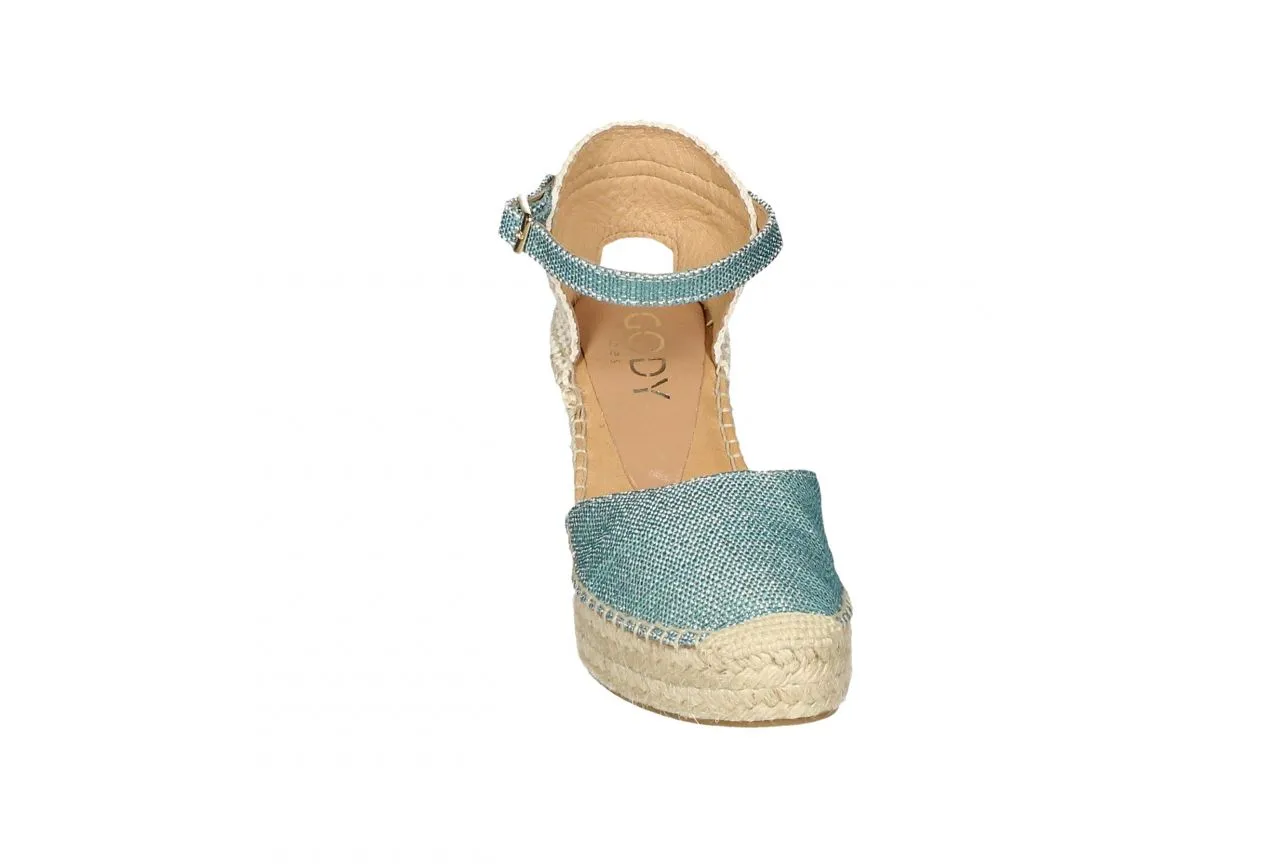 Zapato Descubierto Lino Verde Mar Con Pulsera