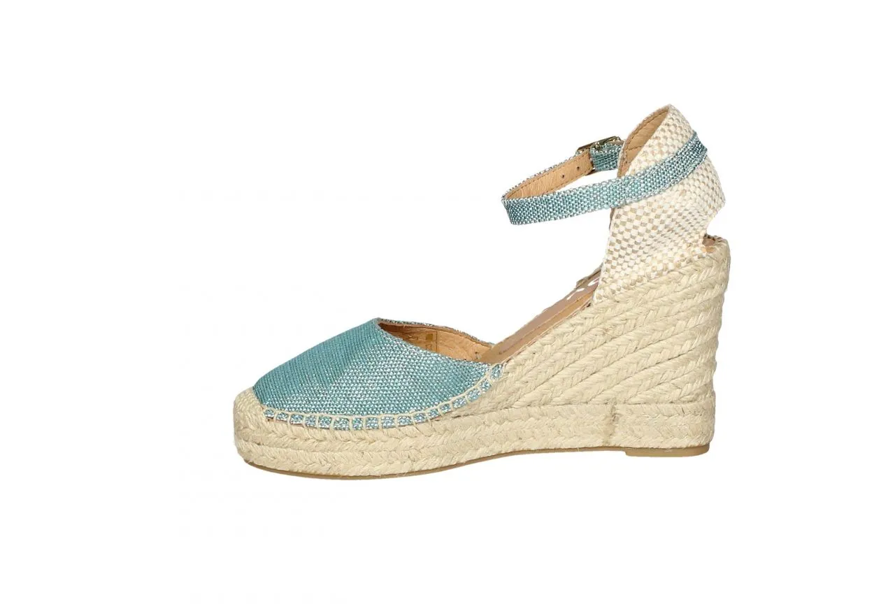 Zapato Descubierto Lino Verde Mar Con Pulsera